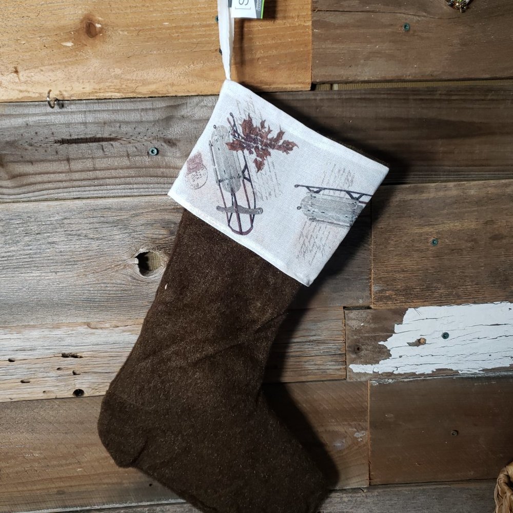 Sullivans 16" Felt & Linen Stocking - Antique Sled - Country Christmas